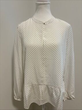 J. Crew White Long-Sleeve Polka Dot Blouse